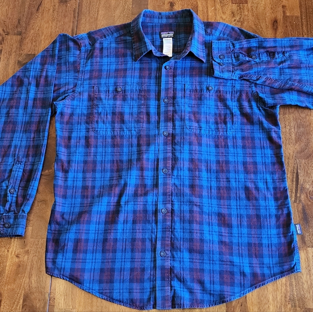 Patagonia Button Down Shirt in blue and red plaid